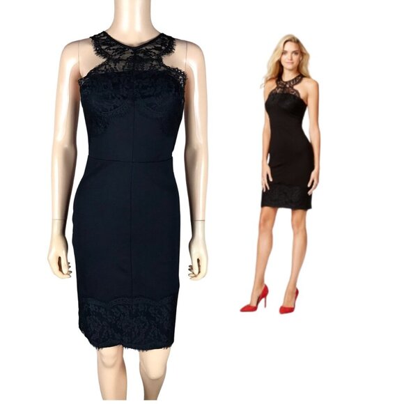 GUESS Black Lace-Trim Cocktail Party Sheath Dress NWT SMALL - Picture 1 of 9